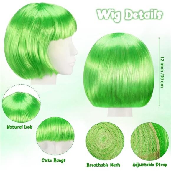 60 Pieces Party Wigs and Sunglasses Set, Neon Short Bob main image 6